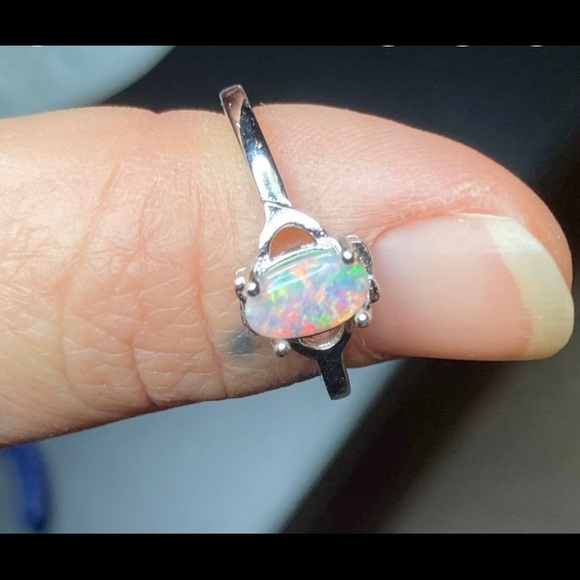 Jewelry - Semi Black Australian Opal Sterling Silver Ring Engagement Wedding Jewelry